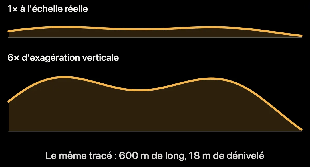 Schéma : profil d’altitude à l’échelle réelle et amplifié verticalement