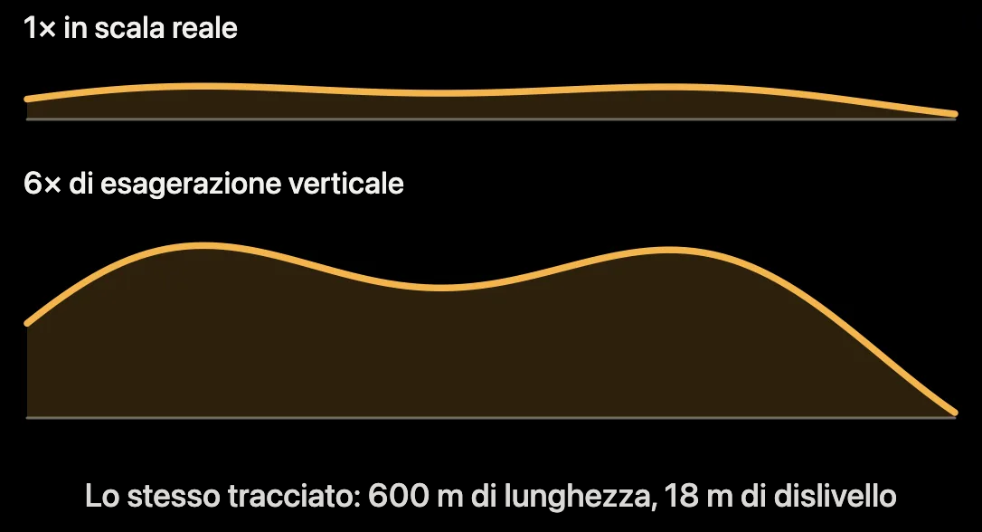 Schema: profilo altimetrico in scala reale e amplificato verticalmente