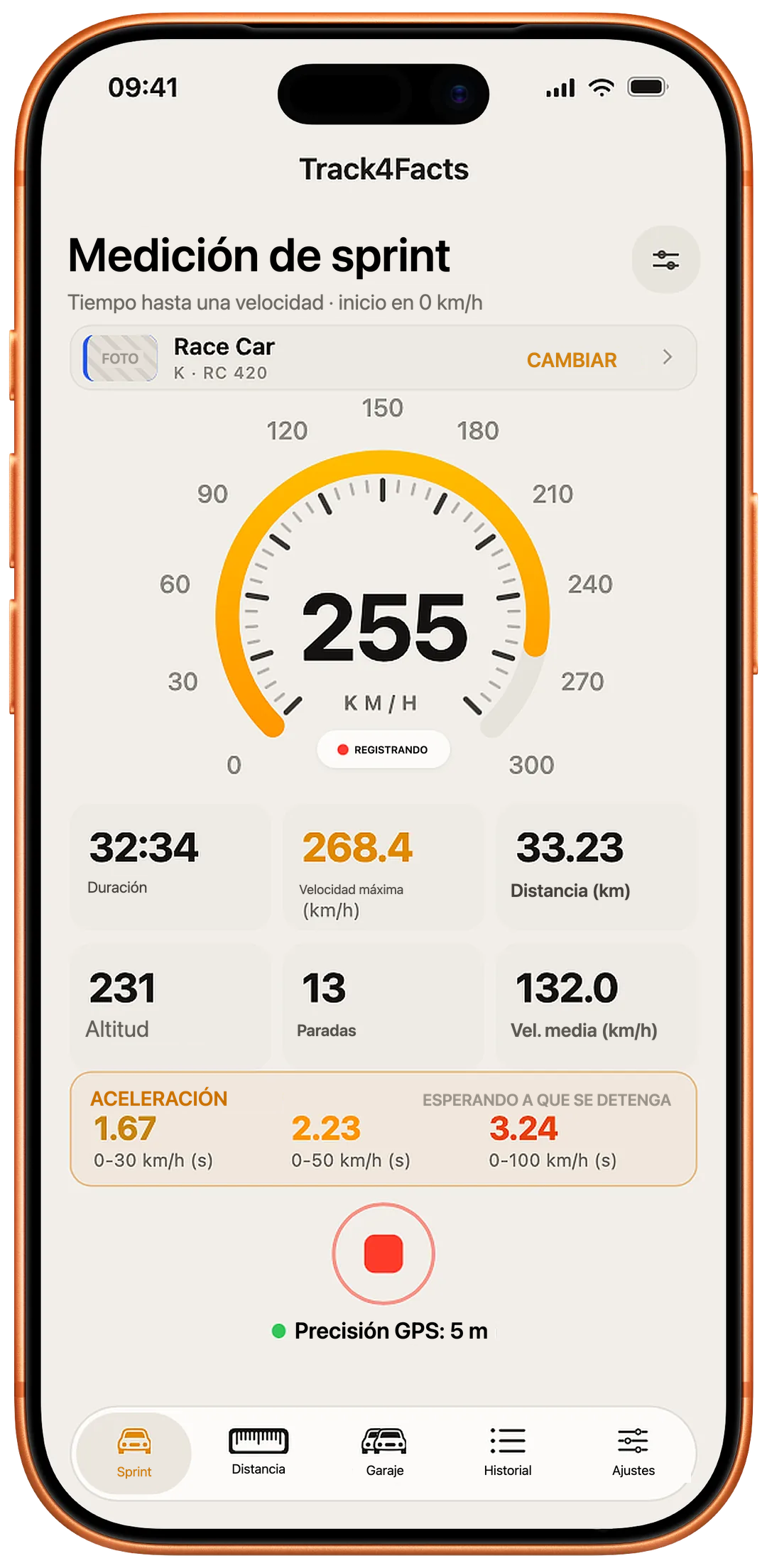 Medición de sprint en el iPhone