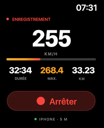 Enregistrement Track4Facts en cours sur l’Apple Watch