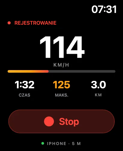 Apple Watch podczas rejestrowania