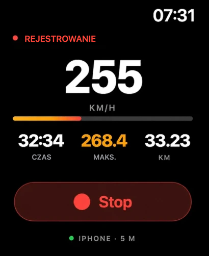 Trwające rejestrowanie Track4Facts na Apple Watch