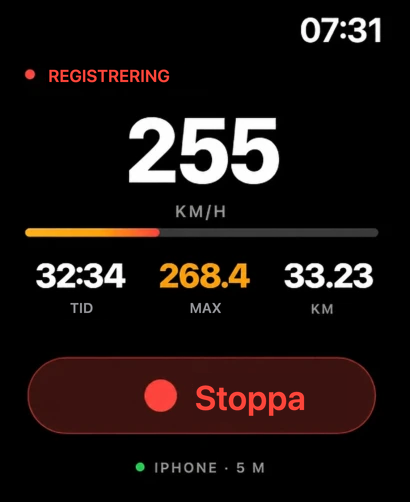 Pågående Track4Facts-inspelning på Apple Watch