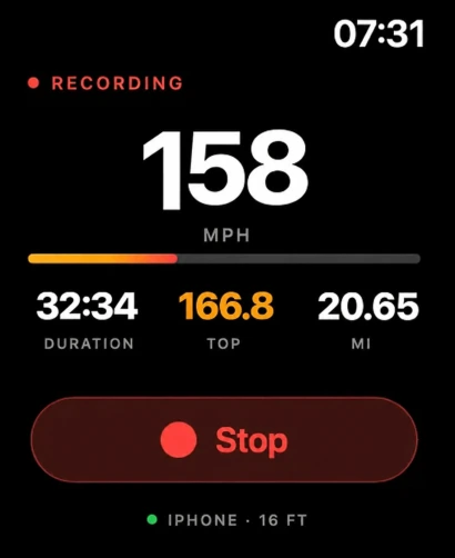 Active Track4Facts recording on Apple Watch